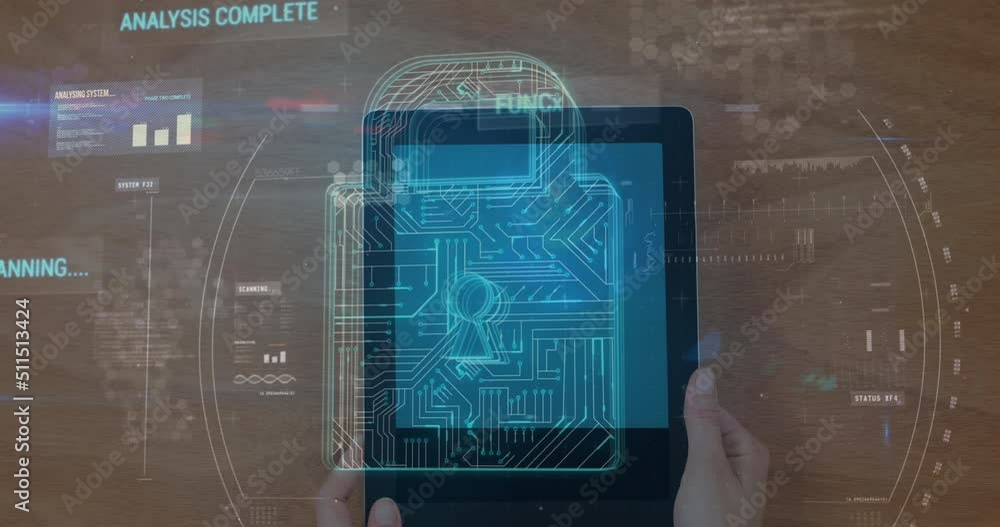 Poster animation of data processing over hands using tablet