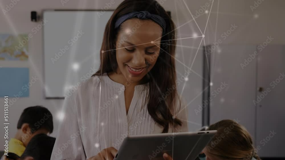 Poster animation of network of connections over diverse students using tablet