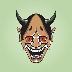 Hannya mask illustration on the soft green background