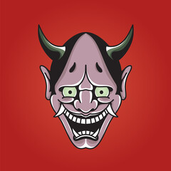 Hannya mask illustration on the red background