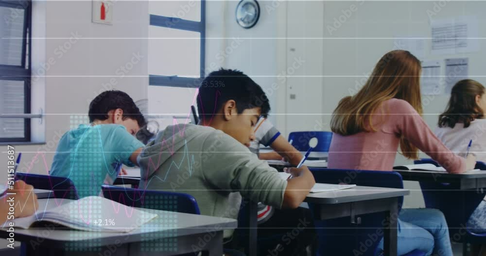 Poster animation of data processing over diverse students writing