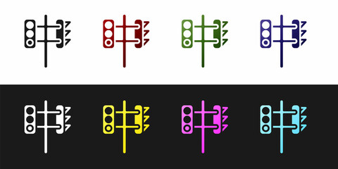 Set Traffic light icon isolated on black and white background. Vector