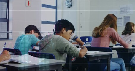 Animation of data processing over diverse students writing - Powered by Adobe