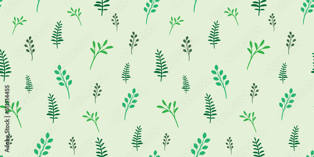 Poster green foliage background seamless vector pattern with leaves, natural border design