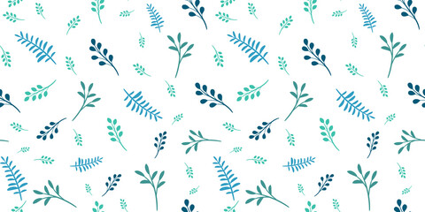Naklejka premium Blue and white seamless pattern with leaves, leaf background