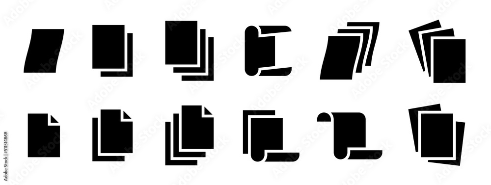 Leinwandbilder Paper sheet files icon set. Collection of stack page document solid style symbol illustration.