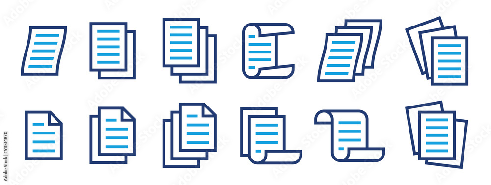Poster File with text icon vector set. Collection of outline paper document symbol illustration.