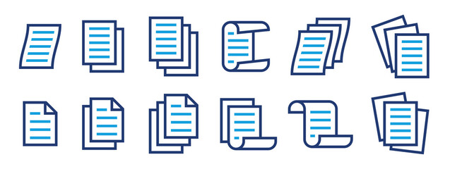 File with text icon vector set. Collection of outline paper document symbol illustration.