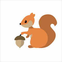 Forest squirrel with an acorn. Vector illustration isolated on white background.