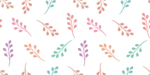 Pastel vector background with leaves, seamless pattern