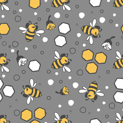 Floral pattern. Seamless vector pattern with bees and small honeycombs, varied foliage. Botanical print with autumn mood. Vector printing of fabrics and polygraphy products.