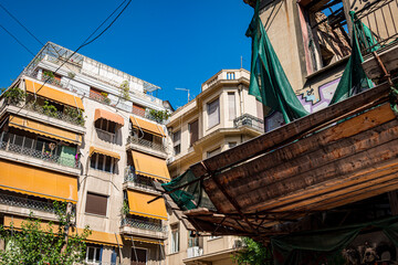 Fototapeta na wymiar old greek apartment houses in the city of Athens Greece