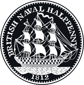 england silver coin british naval 1812  sailboat handmade silhouette collection black design