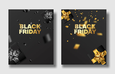 Black Friday Gold and Black Card Smooth Design Vector for Event, Banner, and Poster Background.