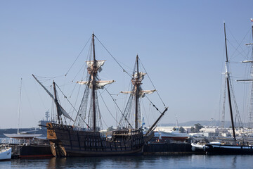Fototapeta na wymiar Old Sailing ship with masts and sails