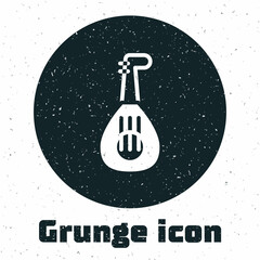 Grunge Musical instrument lute icon isolated on white background. Arabic, Oriental, Greek music instrument. Monochrome vintage drawing. Vector