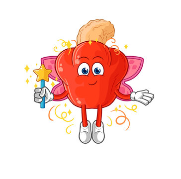 recommend clip art: cashew fruit fairy with wings and stick. cartoon mascot vector