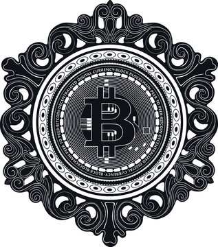 bitcoin with vintage frame black design handmade silhouette