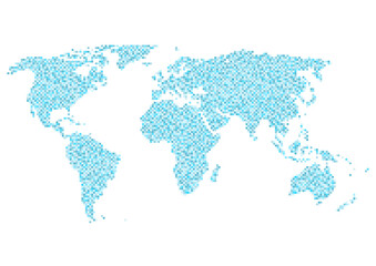 世界地図のイラスト: 青のモザイク模様 
