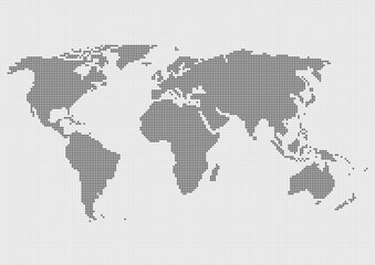 世界地図のイラスト: グレーのモザイク模様 