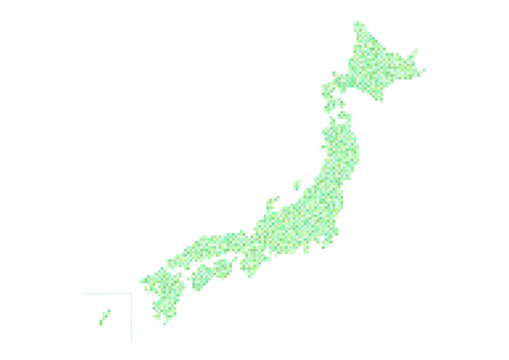 日本地図のイラスト: 緑色のモザイク模様
