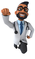 Fun 3D cartoon illustration of an indian doctor