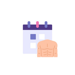 chest day workout. icons and symbols. chest and calendar. schedule, time, exercise, gym. flat cartoon illustration. concept design. element