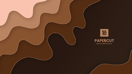 Abstract brown and beige paper cut wavy shapes layers with black background.