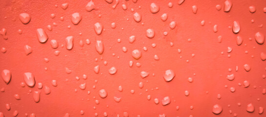 Abstract water drops on the orange wall. Suitable for promotion and advertising, website, tech industry and company, etc.