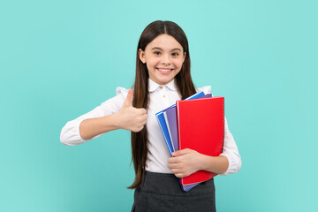 Student school girl isolated portrait. Tenager schoolgirl in school uniform.