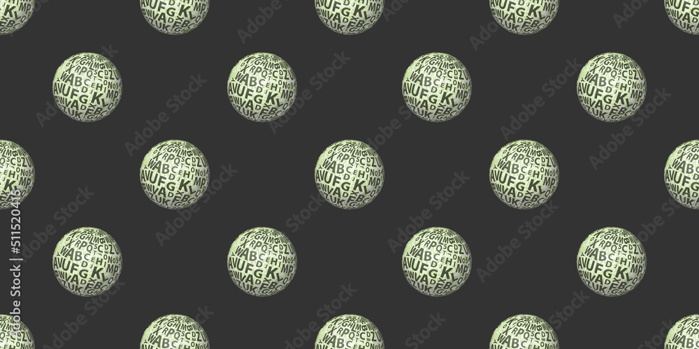 Poster green modern style abstract geometric background design, rows of many large lit 3d balls, globes, sp