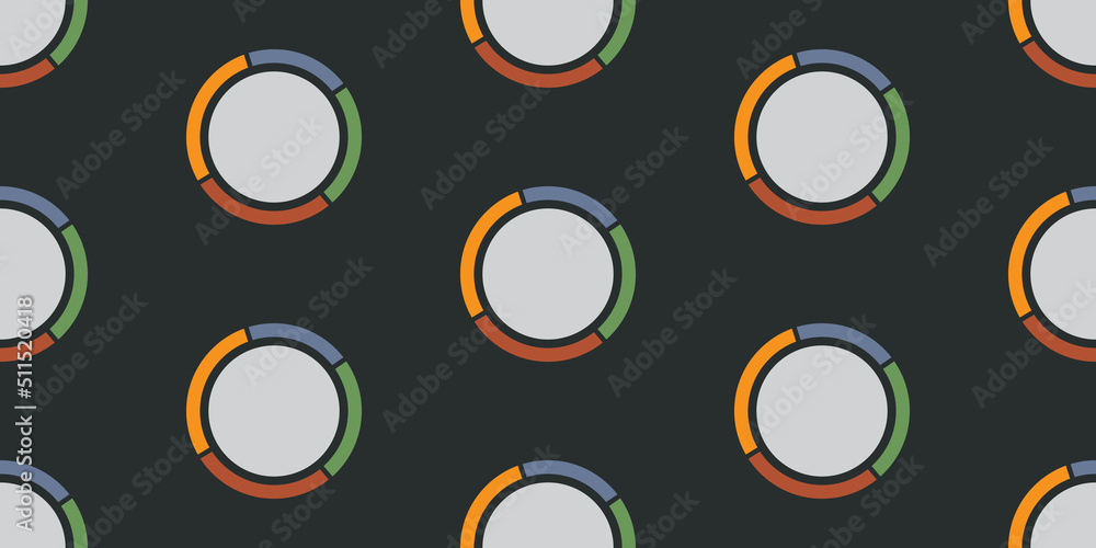 Poster abstract geometric background design, rows of many grey filled colorful rings or circles pattern, te
