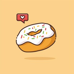 Illustration vector graphic of Donut. Donut minimalist style isolated on an orange background. The illustration is suitable for web landing pages, banners, flyers, stickers, cards, etc.