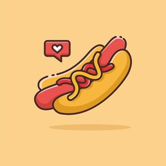 Illustration vector graphic of Hot Dog. Hot Dog minimalist style isolated on an orange background. The illustration is suitable for web landing pages, banners, flyers, stickers, cards, etc.