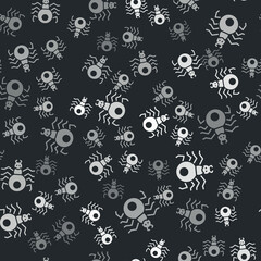 Grey Spider icon isolated seamless pattern on black background. Happy Halloween party. Vector
