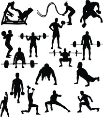 set of people gym silhouettes