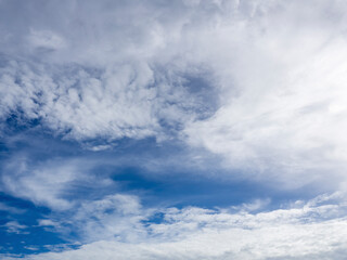 View of white color clouds with a blue sky near Samila beach Songkhla, Thailand.