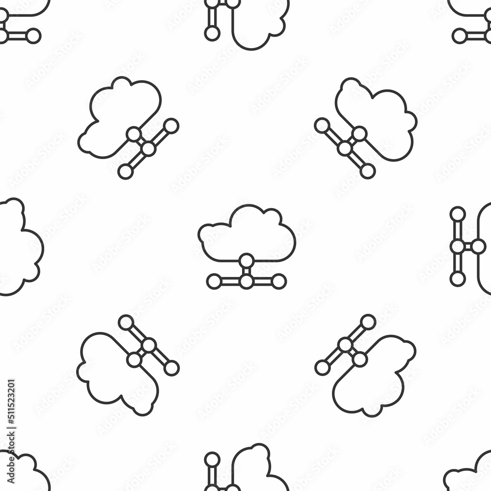 Poster grey line network cloud connection icon isolated seamless pattern on white background. social techno