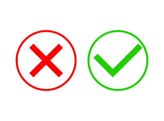 Check marks. Tick and cross vector icons. Yes and No symbols. Vector illustration