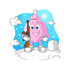 cute candy soldier in winter. character mascot vector