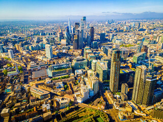 The aerial view of Shoreditch,  an arty area adjacent to the equally hip neighborhood of Hoxton in London