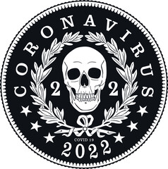 corona virus coin with skull handmade design vector - obrazy, fototapety, plakaty