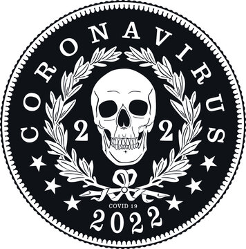 corona virus coin with skull handmade design vector