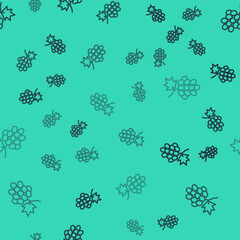 Black line Grape fruit icon isolated seamless pattern on green background. Vector