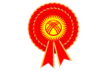 Kyrgyz flag painted on the award ribbon rosette. 3D rendering