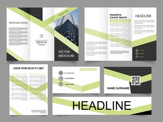 Brochure with green curved line. Vector trifold brochure for business and advertising