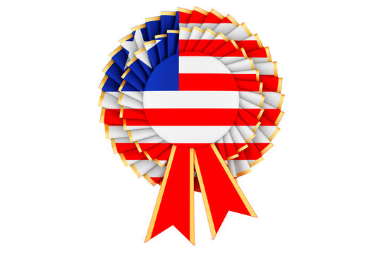 Liberian flag painted on the award ribbon rosette. 3D rendering