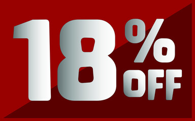 18 percent off. Red banner with white and gray typography for promotions and offers.