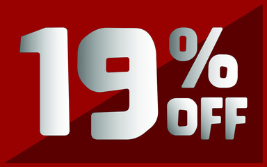 19 percent off. Red banner with white and gray typography for promotions and offers.