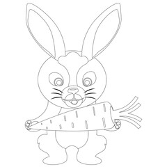 Rabbit with carrot coloring book. Vector illustration.
